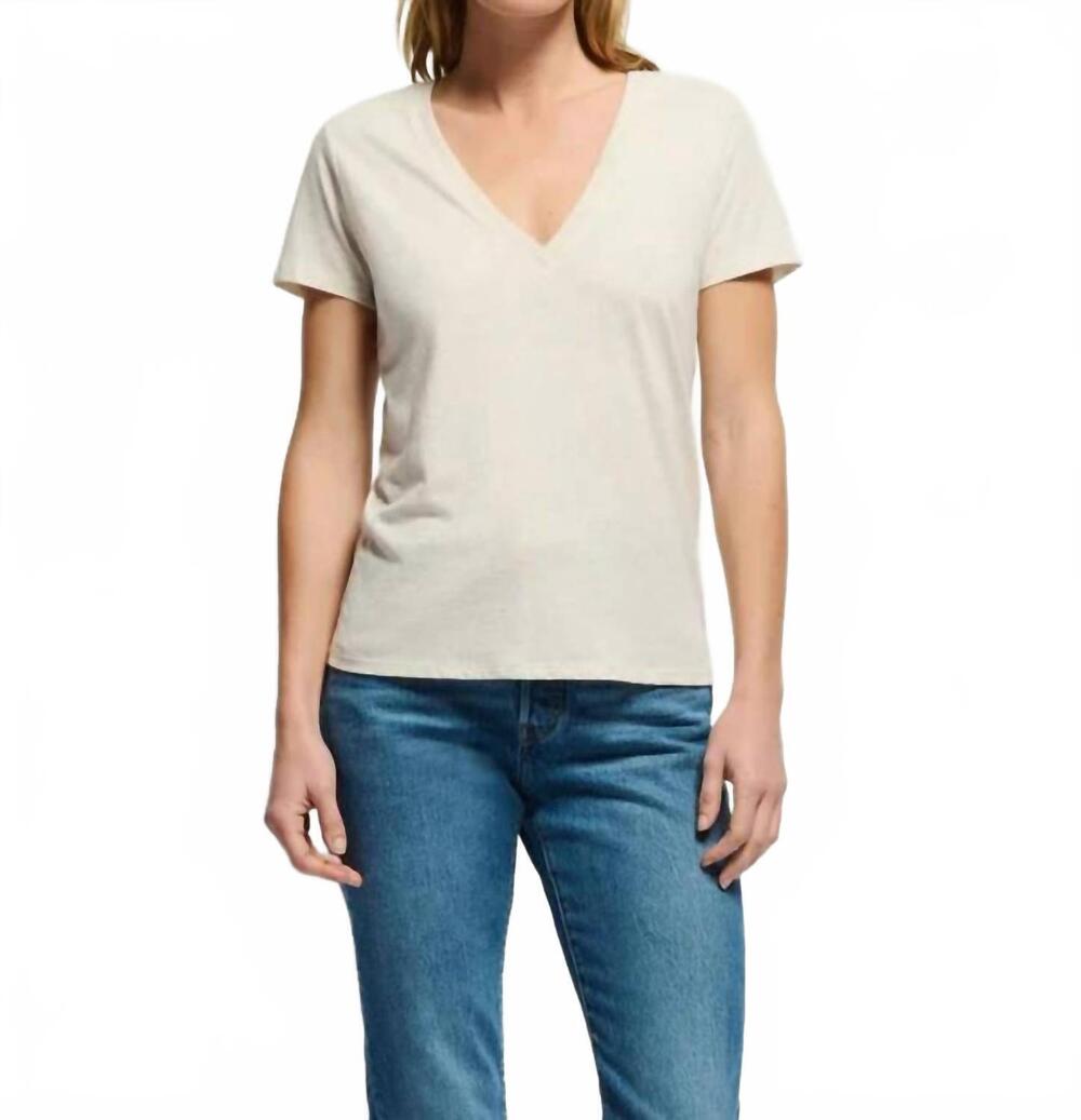 NEW NATION LTD blair slim v-neck tee in heather oatmeal